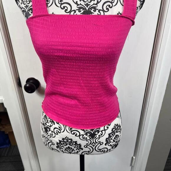 Paper Crane hot pink smocked wide striped tank top.  Size S - Picture 3 of 8